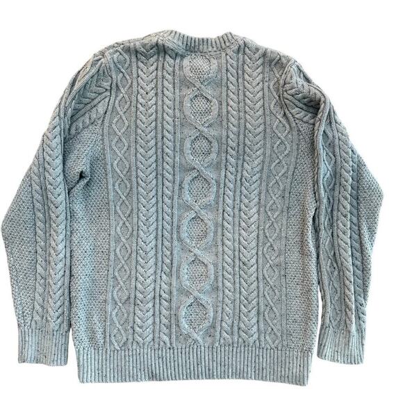 L.L.Bean Men's Gray Heritage chunk knit Fisherman Crewneck Sweater Size L - Picture 1 of 5